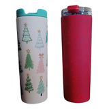 Kit 2 Vaso Navideño 24oz Con Popote P/ Frio O Caliente