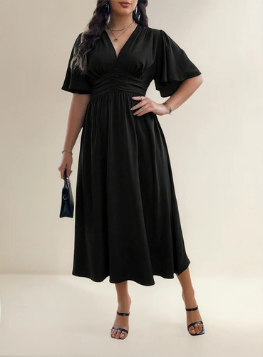 Vestidos Talla Grande Con Cintura Y Cuello En V Para Mujer | MercadoLibre