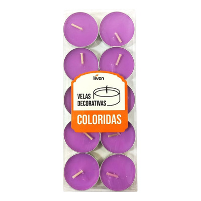 10 Velas Decorativas Romântica Rechaud Alumínio Flutuante Cor Lilás Fragrância Sem Perfume Lisa