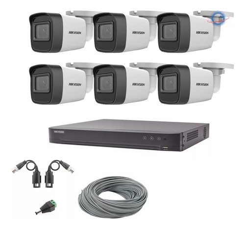 Kit 6 Camaras Hikvision 5 Mpx Dvr 8 Ch + 4 Ip 5mp 200m Cable