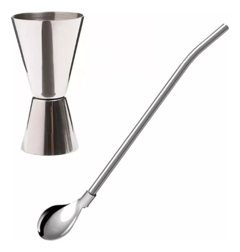 Jigger Medidor Y Barspoon Cuchara Para Coctelería De Acero