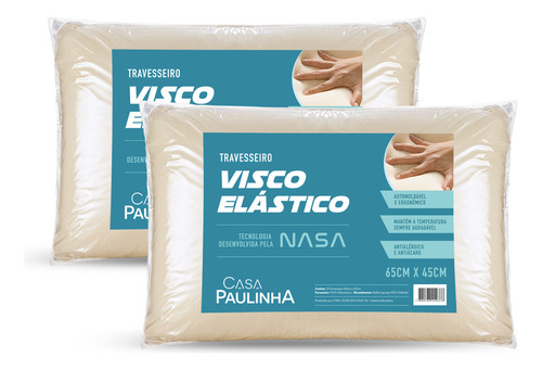 Kit 02 Travesseiros Viscoelástico Nasa 65x45 Ortopédico