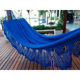 Rede De Dormir Descanso Casal Luxo Bucho De Boi Reforçada Cor Azul Liso - Modelo 319