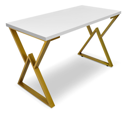 Mesa P/ Escritório Jantar Gamer Omega 1,20x0,60 Em Aço Cor Dourado Branco