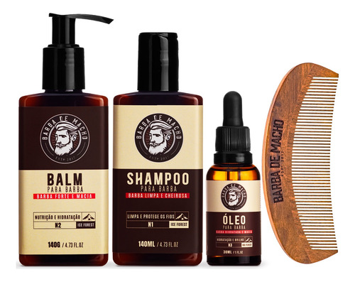 Kit De Barba Grande Shampoo Balm Oleo E Pente Barba De Macho