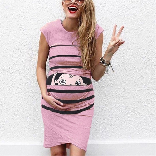 Vestido De Maternidad Lindo Divertido Estampado De Bebé L