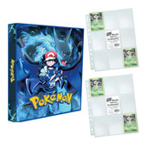 Álbum Pasta Fichário Pokemon + 20 Folhas Ash Mega Charizard