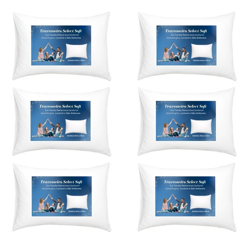 6 Travesseiros Select Soft Antialérgico Lavável Não Deforma