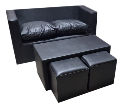 Juego De Sillon De 2 Cuerpos + Mesa Y Dos Puff Ecocuero