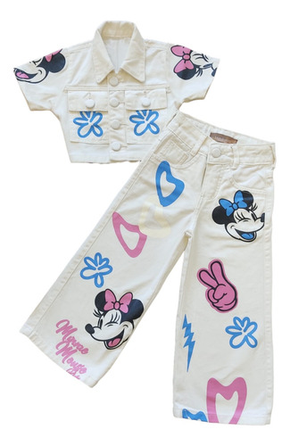 Conjunto Jaqueta Blusa + Calça Jeans Menina Minnie Infantil