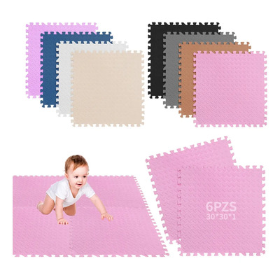 Tapete Piso Eva Armable 30x30cm 6 Piezas Rosa, Antideslizante Tapete Espuma Para Bebés Y Niños Sólido