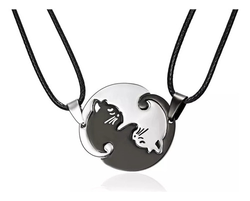 Collar Pareja Gatos Yin Yang Novios Acero Inoxidable Amistad