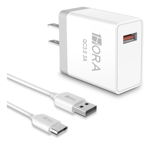 Cargador Universal Usb 3 Am Con Cable Tipo C 3.0 1hora Color Blanco