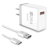 Cargador Universal Usb 3 Am Con Cable Tipo C 3.0 1hora Color Blanco