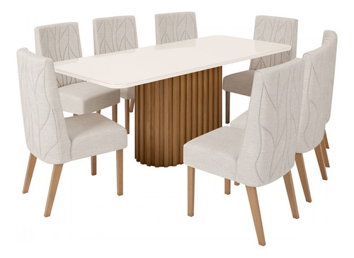 Mesa De Jantar 8 Lugares Legacy Com Vidro Nature/off