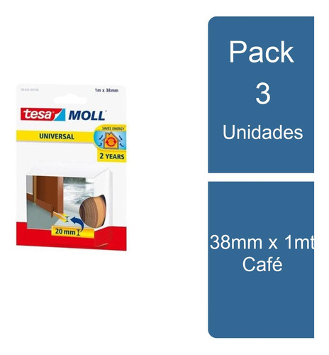 Pack 3 Tesamoll Universal Para Puertas 38mm X 1mt Café Tesa