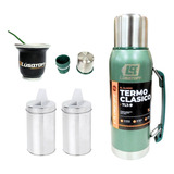 Termo Acero Inoxidable Verde 1l  + Mate + Yerberas Lusqtoff