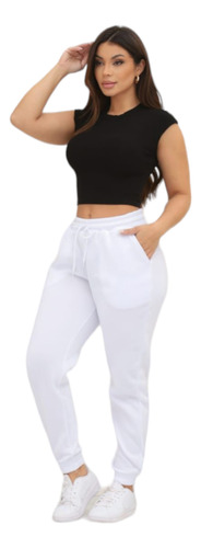 Calça Jogger Moletom Feminina Tardani Poliéster Adulto.