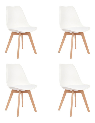 Sillas Tulip Eames Con Almohadon Blanco Set X4 Gardenlife