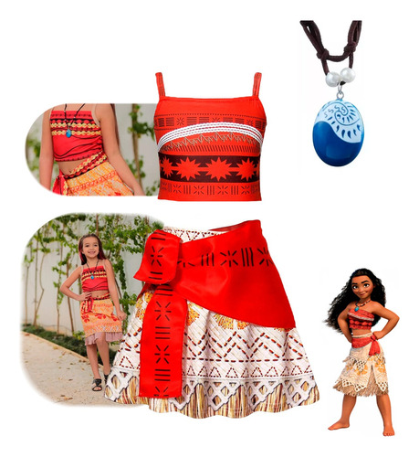 Fantasia Infantil Princesa Moana + Colar Hawaii Festa Luxo