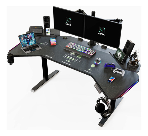 Jwx Standing Gaming Desk With Aluminum Alloy Led Lights, 72.