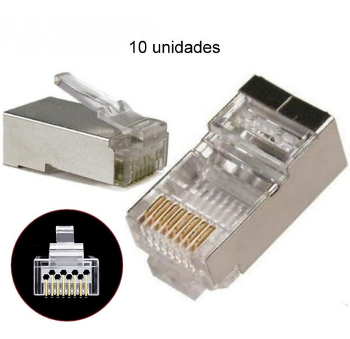 10 Conectores Rj-45 Blindados Cat6 Cable Utp Cat 6