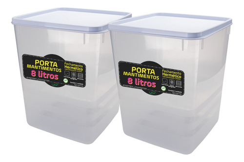 Kit 2 Porta Mantimento Hermético Grande 8l Cabe 5kg Arroz