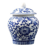 Jarra Templo Decorativa Porcelana Branca Azul Com .