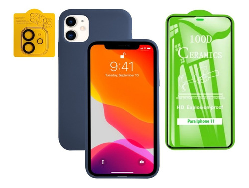 Silicone Case + Ceramico + Vidrio Camara Para iPhone 11