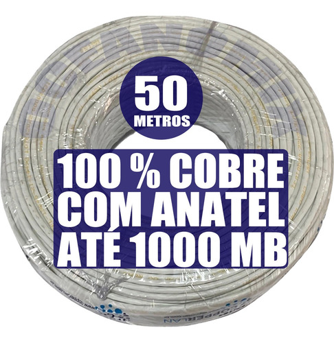 Cabo Rede 4 Pares E Cftv Cat5e Rj45 Branco Rolo 50m Internet