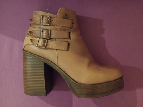 Bota Botineta Mujer Citadina Cuero Plataforma Taco Jazzy