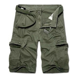 Pantalones Cortos Cargo Para Hombre Con Cinturón, Militar,