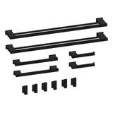 Kit 12 Acessórios Banheiro Slim Duplo 70cm Inox Preto Fosco