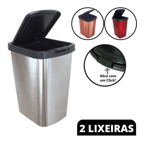 Lixeira Inox Com Tampa 9 Litros Cesto 2 Un Banheiro Cozinha