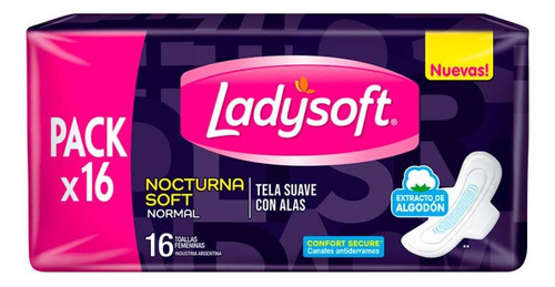 Ladysoft Toallas Nocturnas Suaves Algodón Pack Con Alas X16u