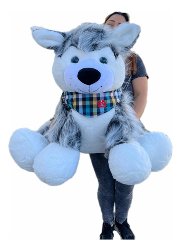 Perro De Peluche Lobo Siberiano Husky Grande 90cm +3 Globos