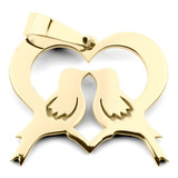 Dije Corazón Pájaros 1.7cm Laser Oro Solido 14k