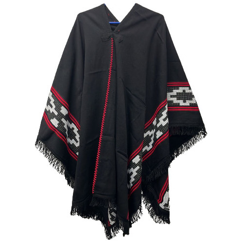 Poncho Incaico Negro Con Guarda Blanca Y Línea roja