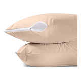 Protector De Almohada Queen Impermeable Con Cremallera Beige