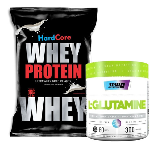 Glutamina 300 Star Nutrition + Proteína Whey 1 Kg Hardcore