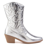 Bota Feminina Western Texana Bordada Bico Fino Cano Curto 