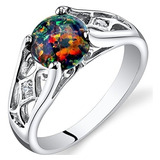 Anillo Venetian Black Opal Creado Plata De Ley 1.00 Quilates