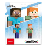 Figura Amiibo Minecraft Steve And Alex Super Smash Bros