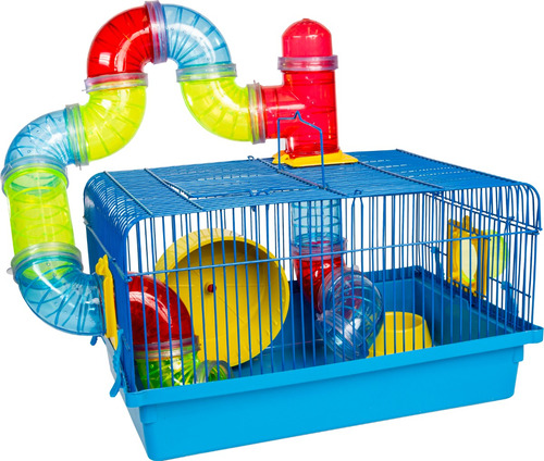 Gaiola Tubo Luxo Hamster Azul Jel Plast