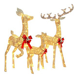 Conjunto De 3 Figuras De Ciervos Iluminados Navidad