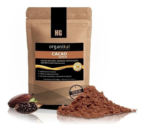 Cacao En Polvo Natural Amargo X50g Hgl Organikal  