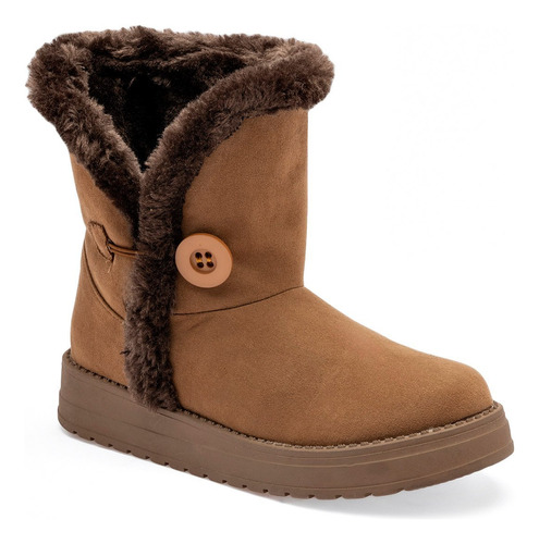 Bota Con Peluche Gamuza 7018 Para Mujer Color Camel E7