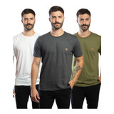 Camiseta Masculina Gola Careca E Manga Curta Kit 3 Pç 01