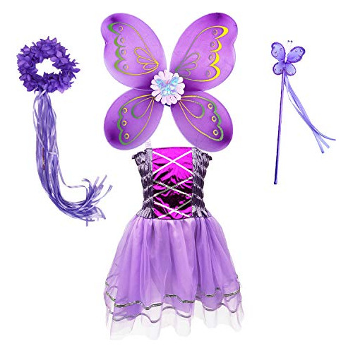 Danballto Vestido De Cumpleaños De Princesa Para Niña Disfraz De Fiesta Con Alas De Mariposa Halo Varita Mágica Tutú