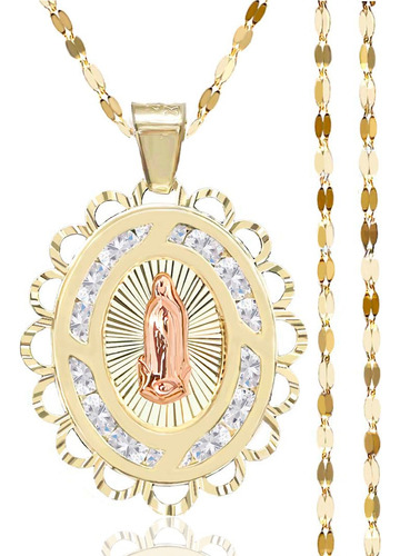 Medalla Virgen De Guadalupe Oro Con Cadena De Oro 10k 45cm 